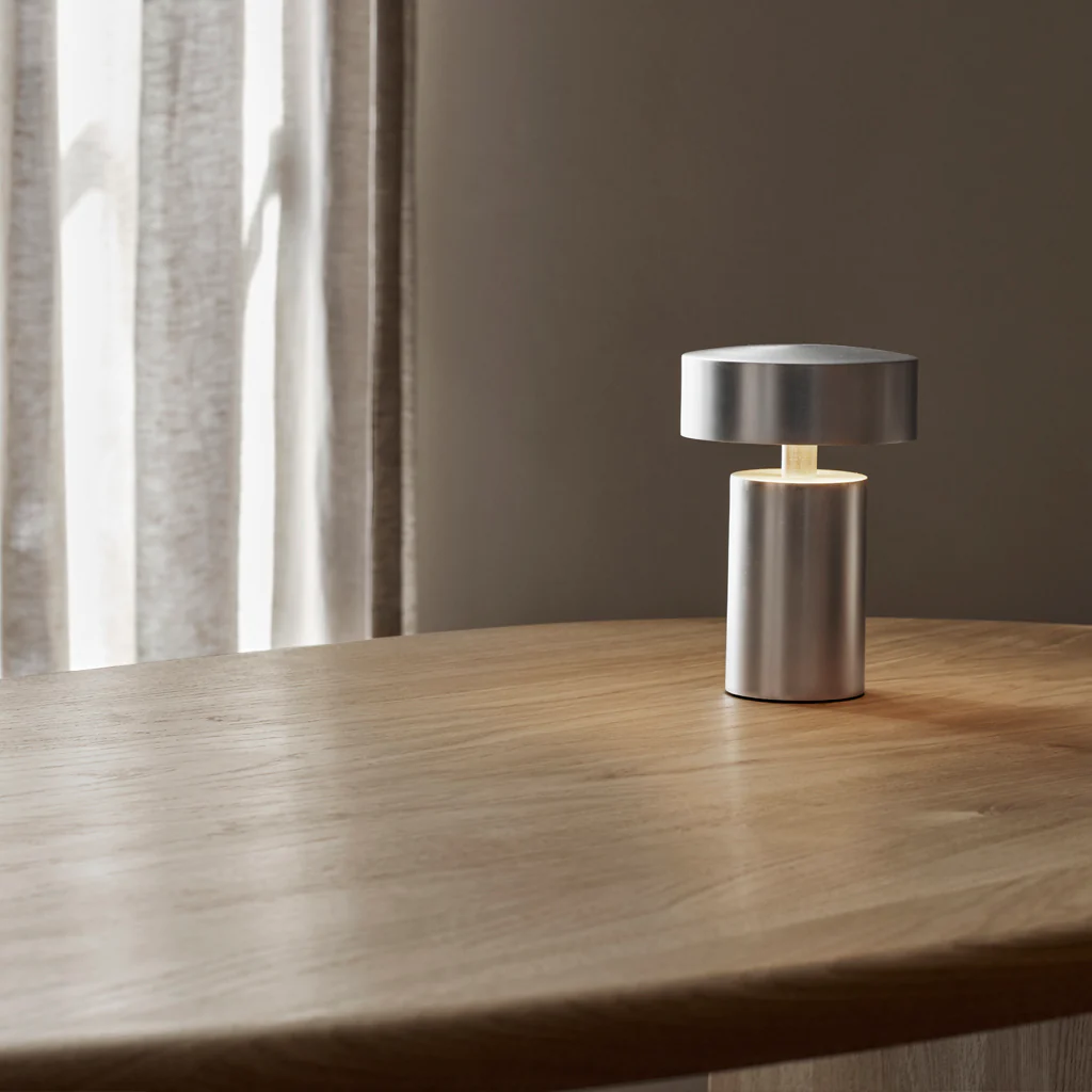 Audo Column Table Lamp Portable Brushed Aluminium - Image 4