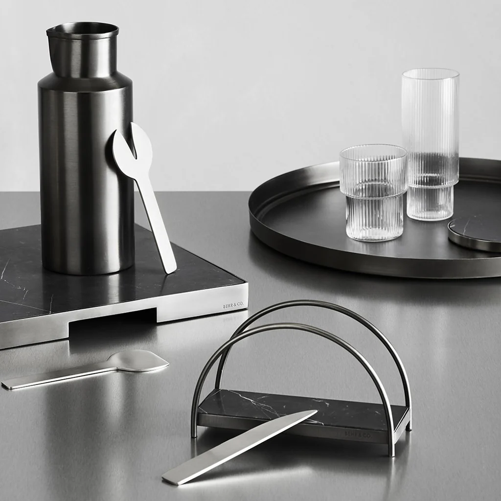 Behr & Co Black Nickel + Grey Tundra Geo Napkin Holder - Image 3