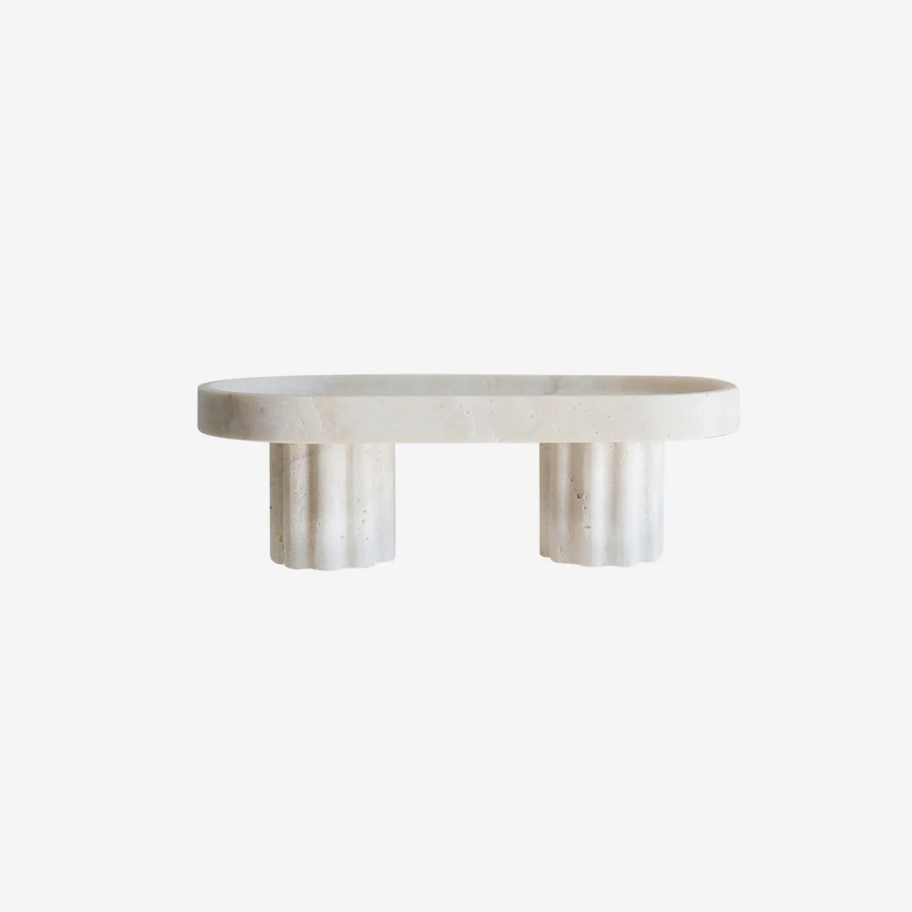 Black Blaze Column Travertine Tray Oval