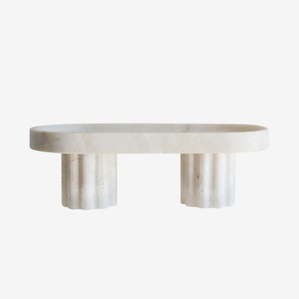 Black Blaze Column Travertine Tray Oval - Image 2