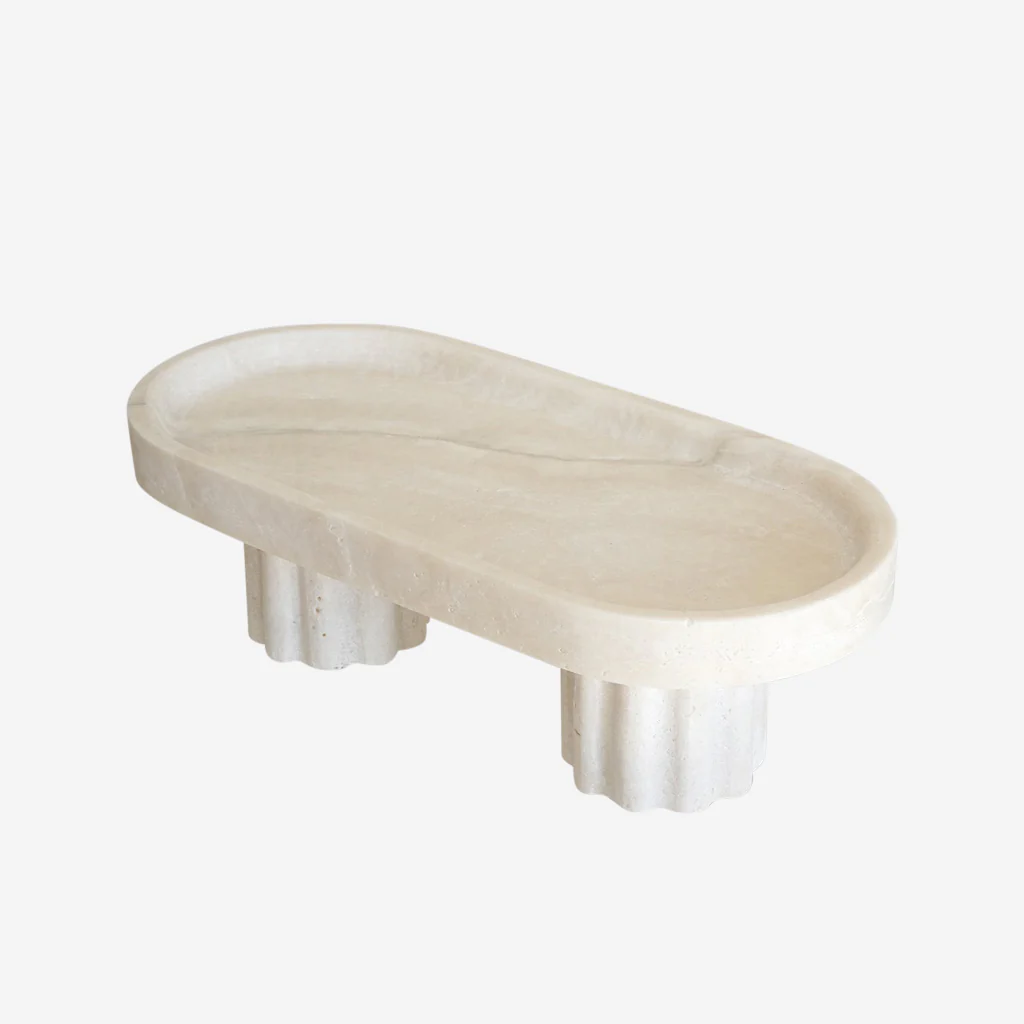 Black Blaze Column Travertine Tray Oval - Image 3