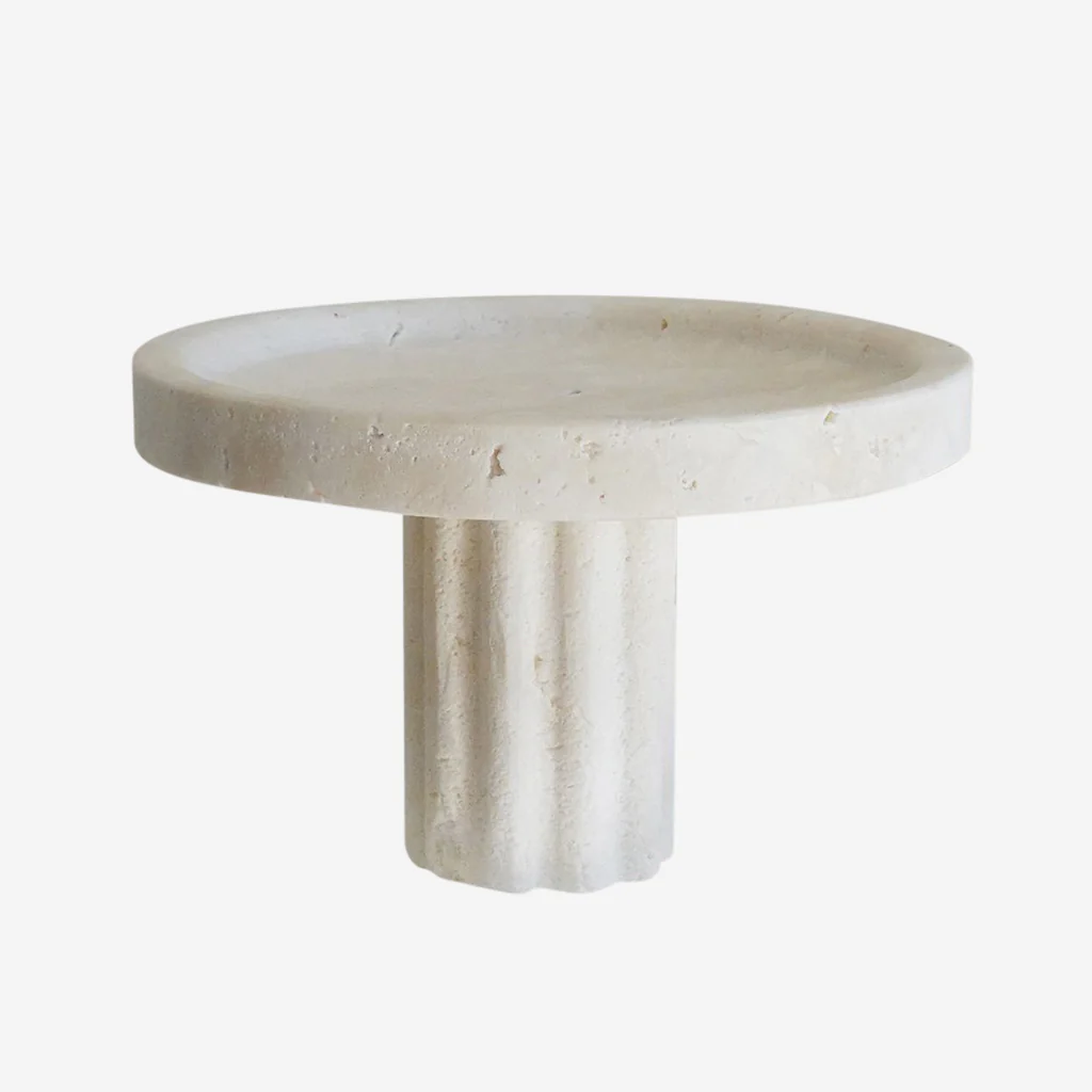 Black Blaze Column Travertine Tray Round - Image 2