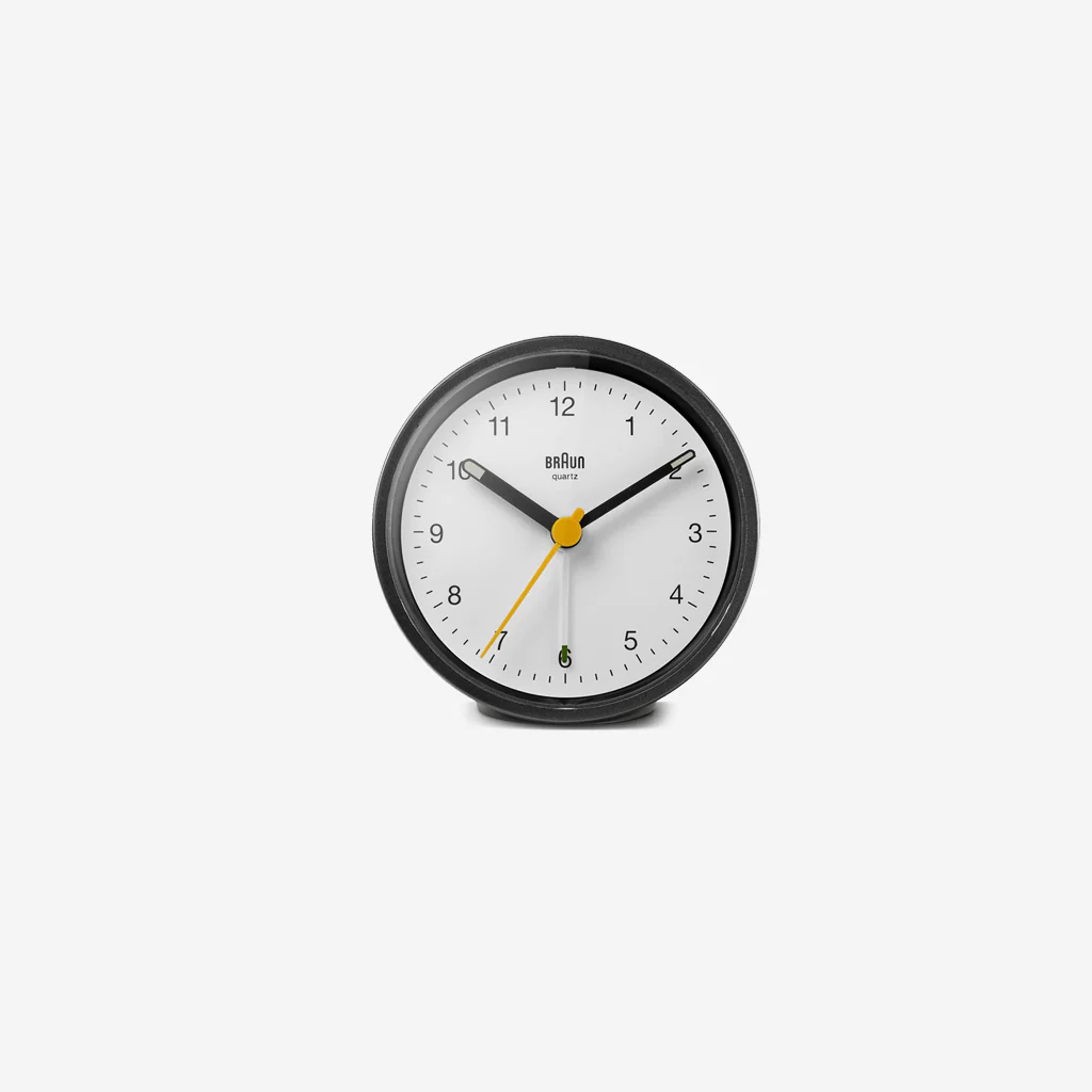Braun BC12BW Classic Analogue Alarm Clock Black White