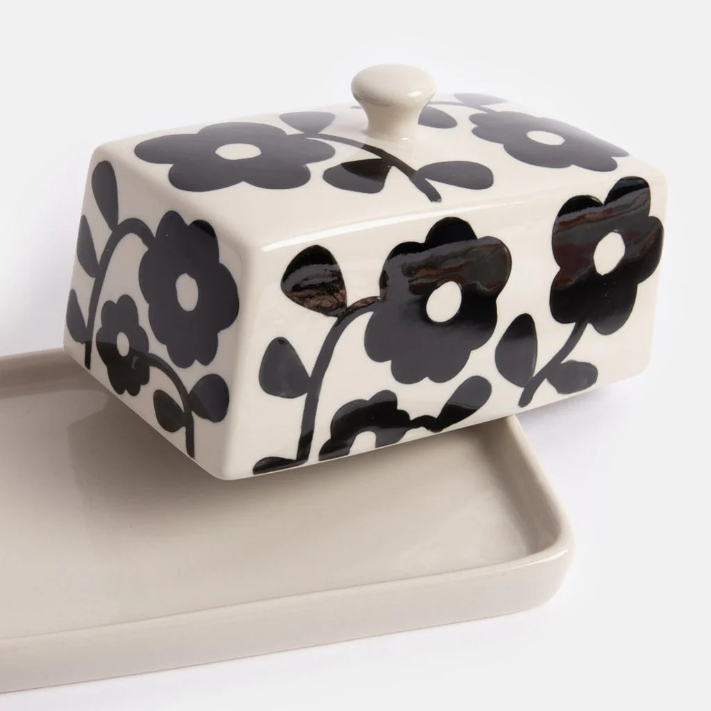 Caroline Gardner Mono Floral Butter Dish - Image 3
