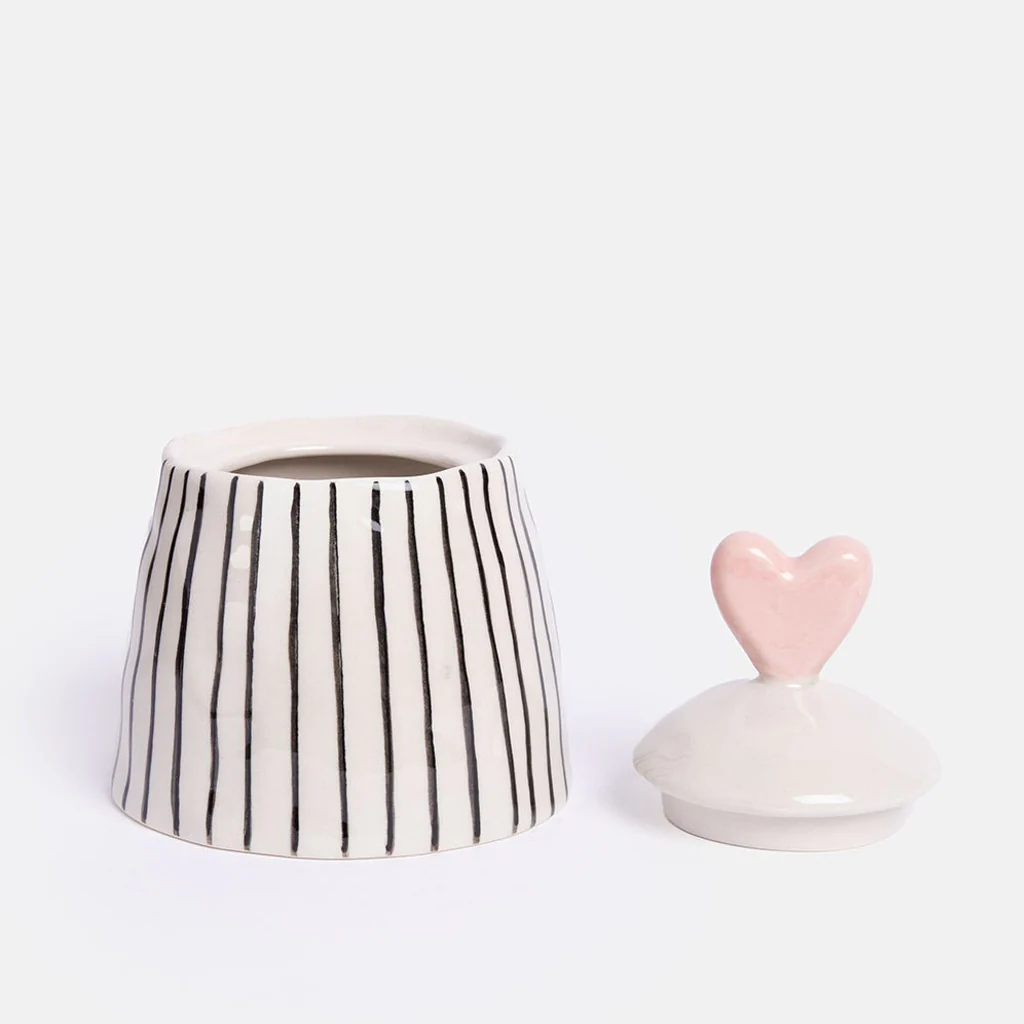 Caroline Gardner Stripe Stoneware Jar Heart - Image 3