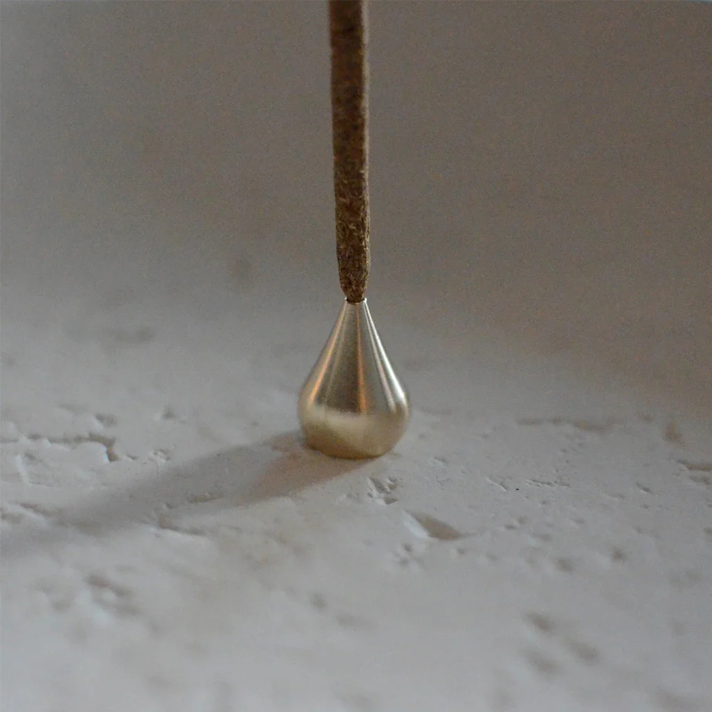 Cedar and Myrrh Brass Incense Holder Tall Waterdrop - Image 3