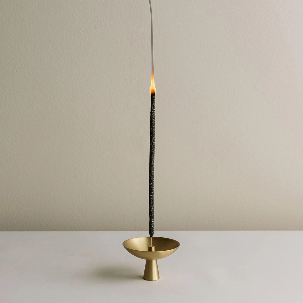 Cedar and Myrrh Incense Holder with Ash Catcher Brass - Image 2