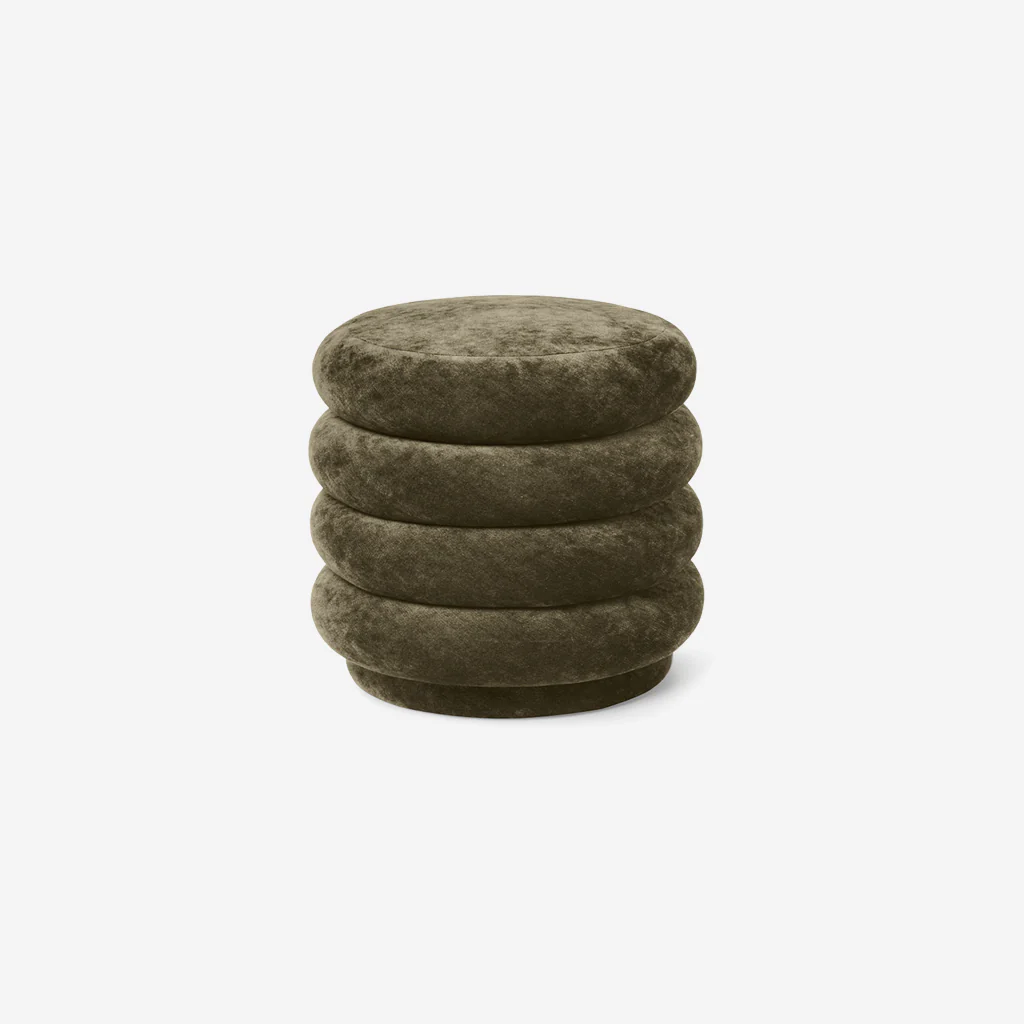 Ferm Living Pouf Round Faded Velvet Forest Green
