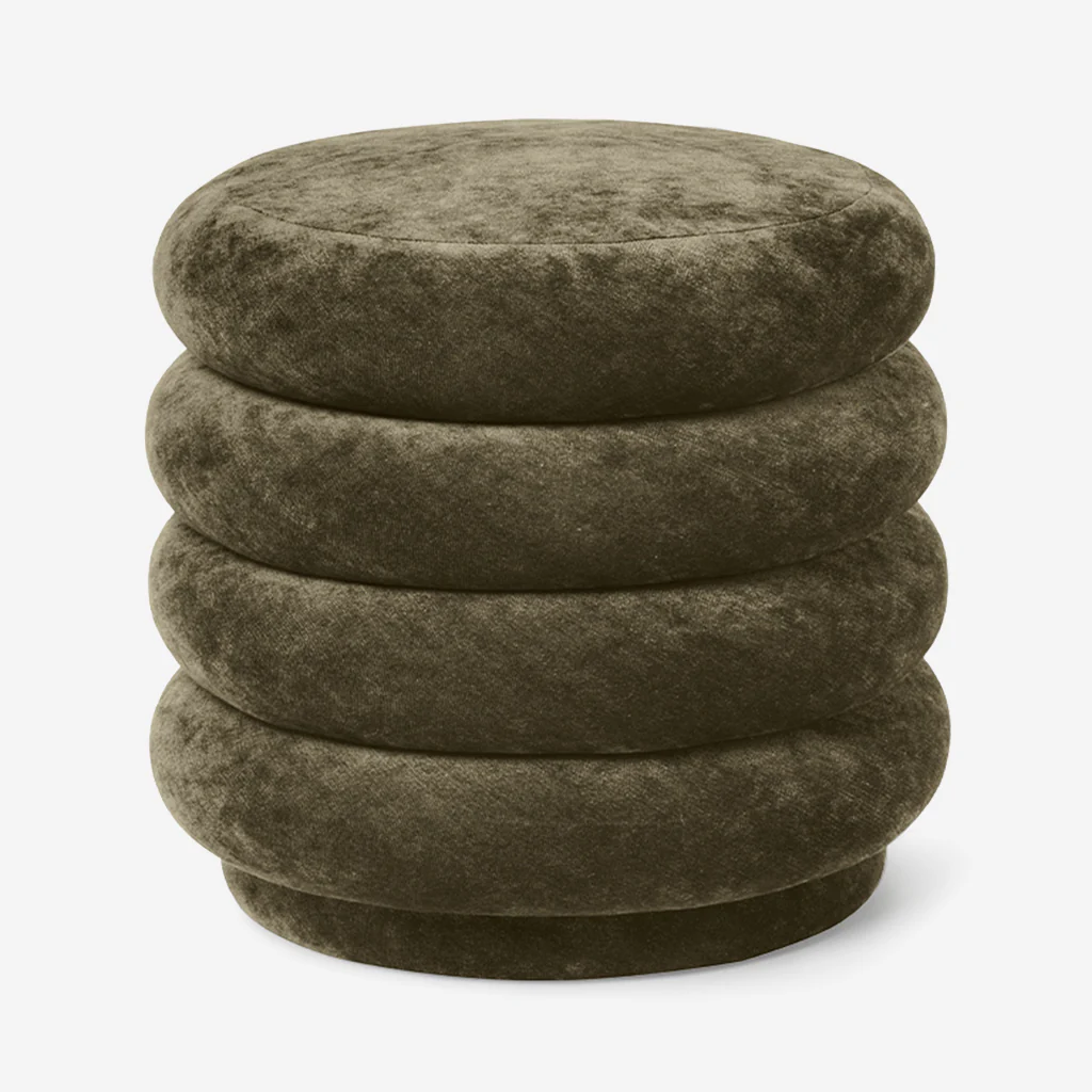 Ferm Living Pouf Round Faded Velvet Forest Green - Image 2