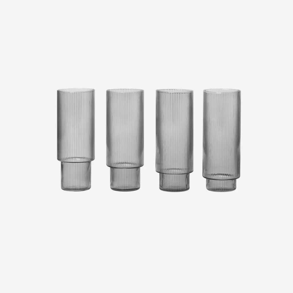 Ferm Living Ripple Long Drink Glass Set Smoke