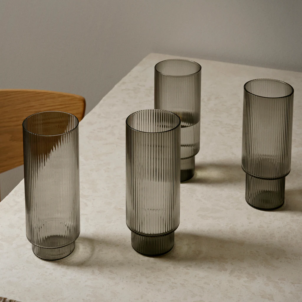 Ferm Living Ripple Long Drink Glass Set Smoke - Image 2