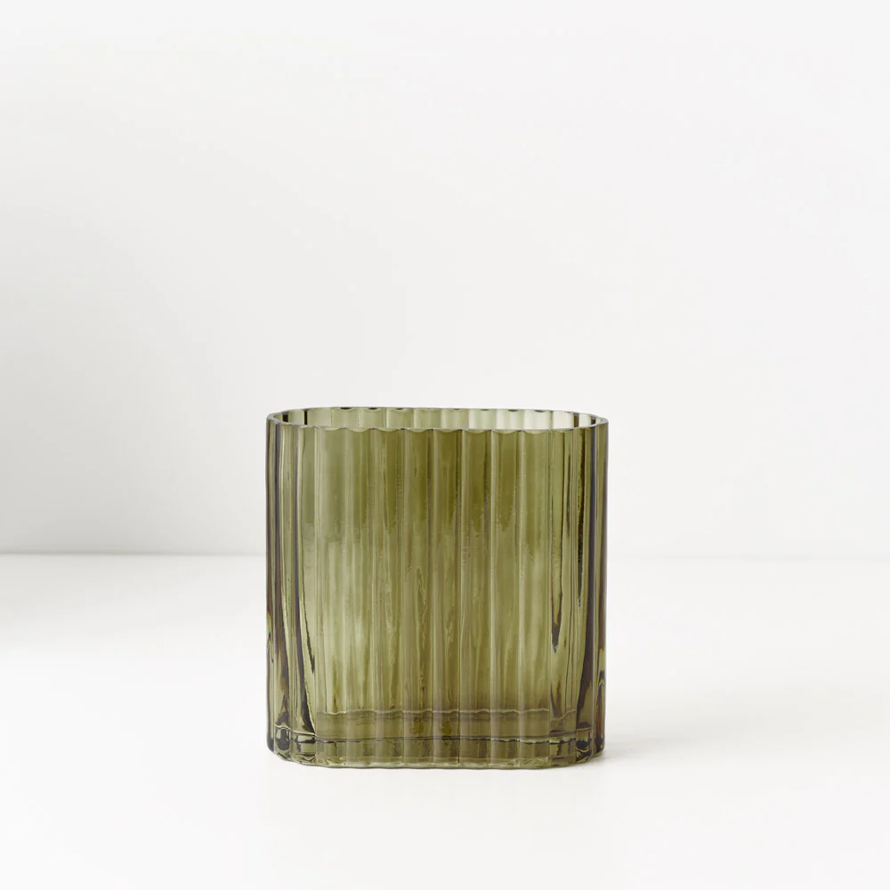 Floral Interiors Ripple Vase Olive Small - Image 2