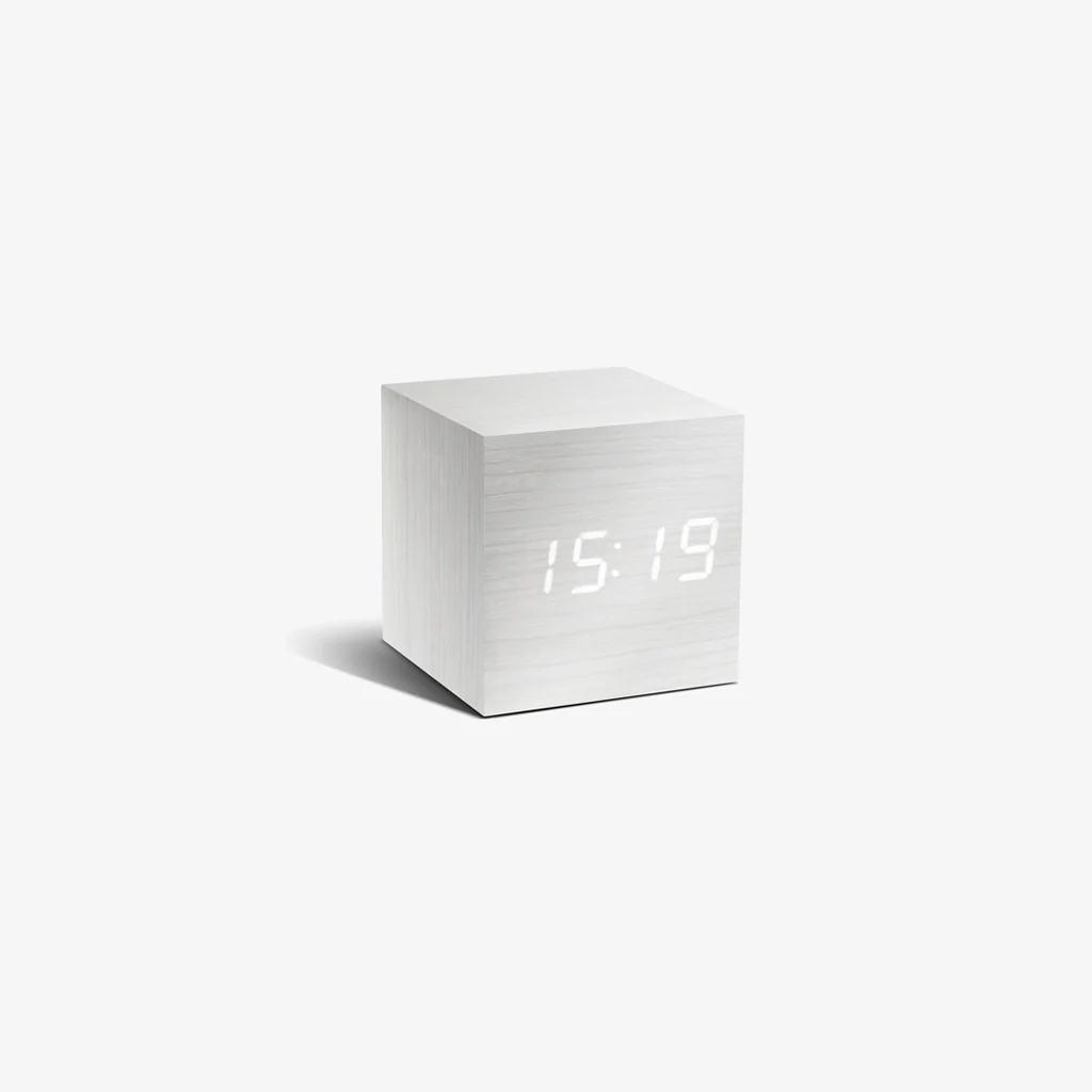 Gingko Cube Click Clock White