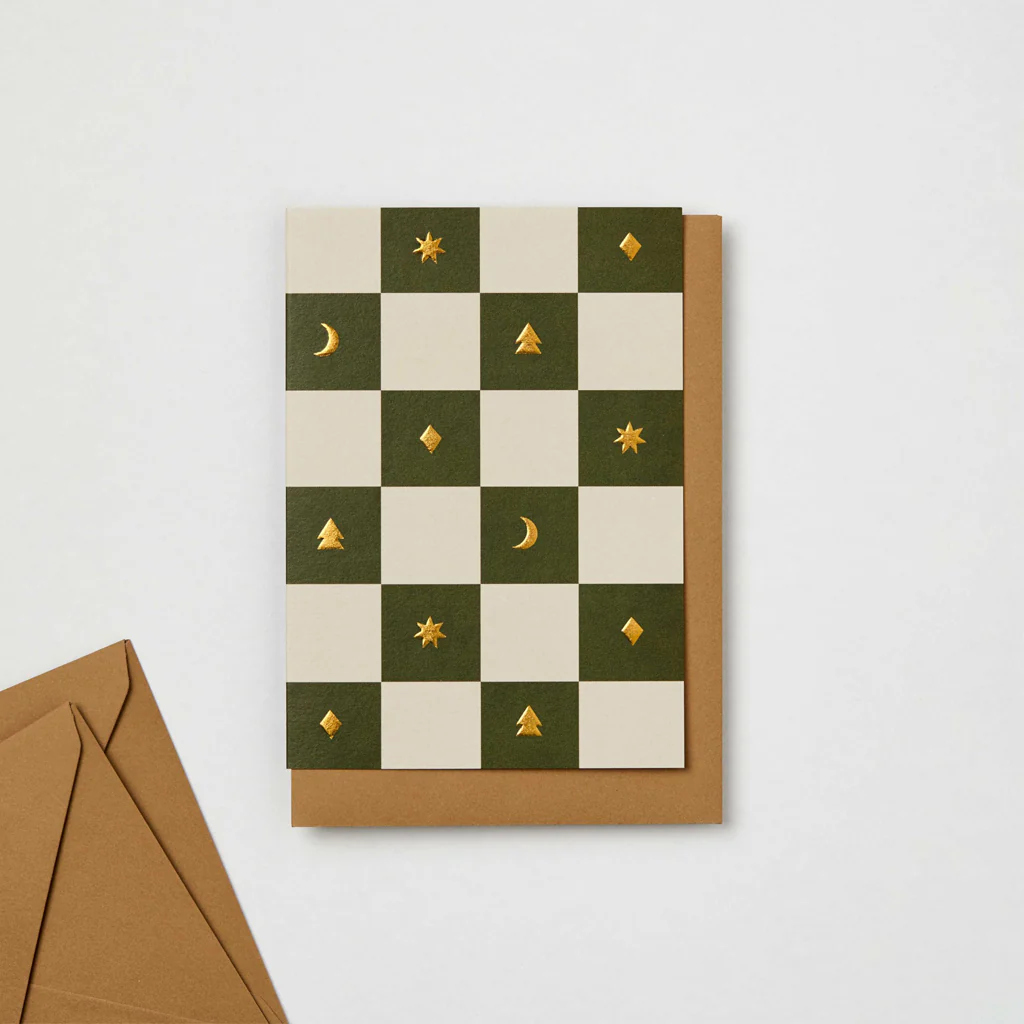 Kinshipped Green Checkerboard Christmas Card