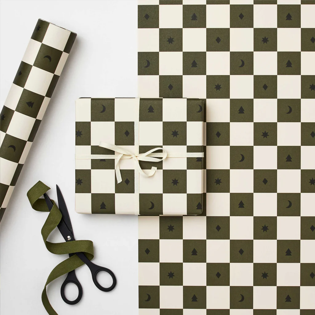 Kinshipped Green Checkerboard Christmas Wrapping Paper