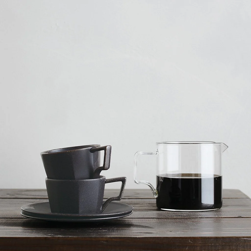 Kinto Oct Cup  & Saucer Black 300ml - Image 2
