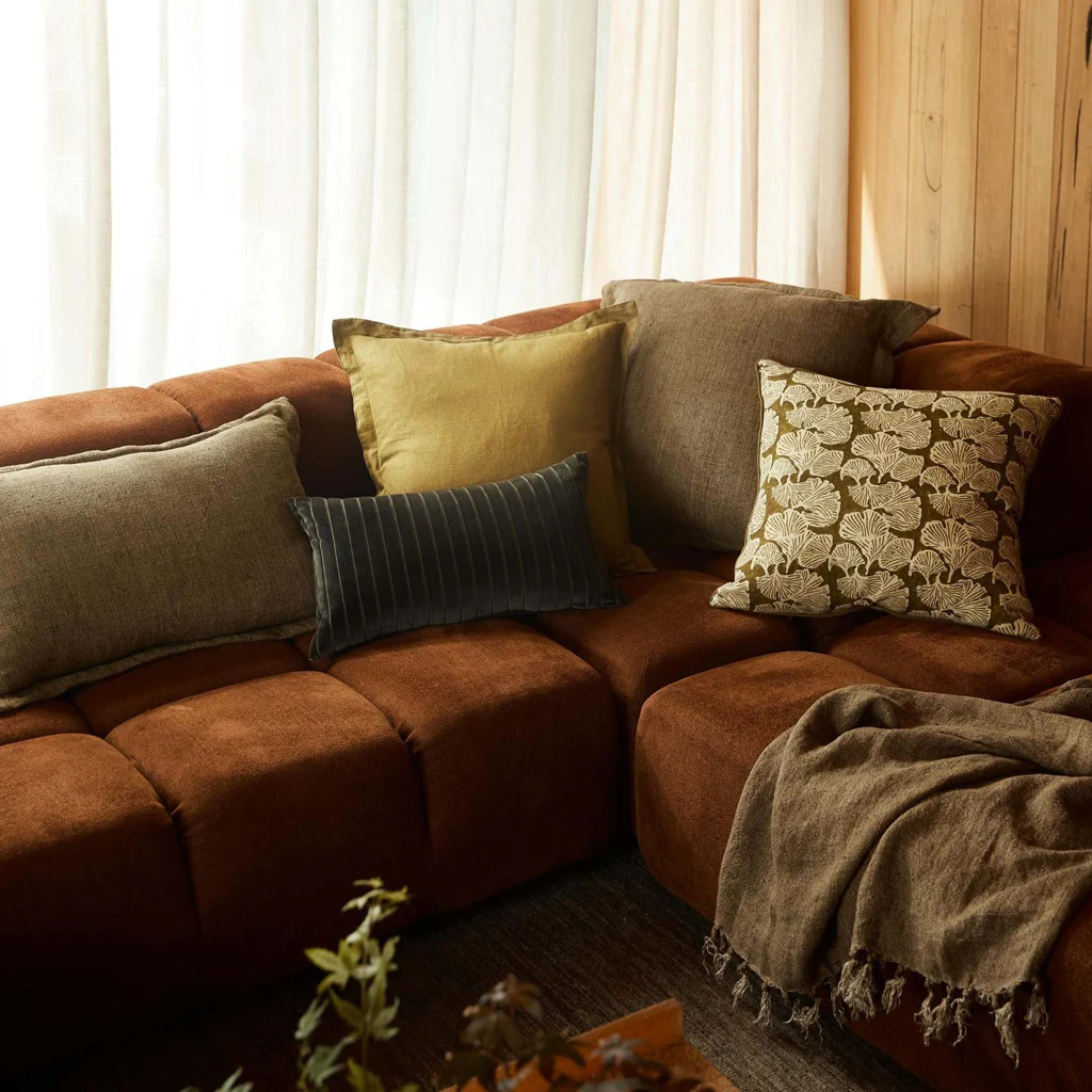 L&M Home Burton Square Linen Cushion Khaki - Image 2