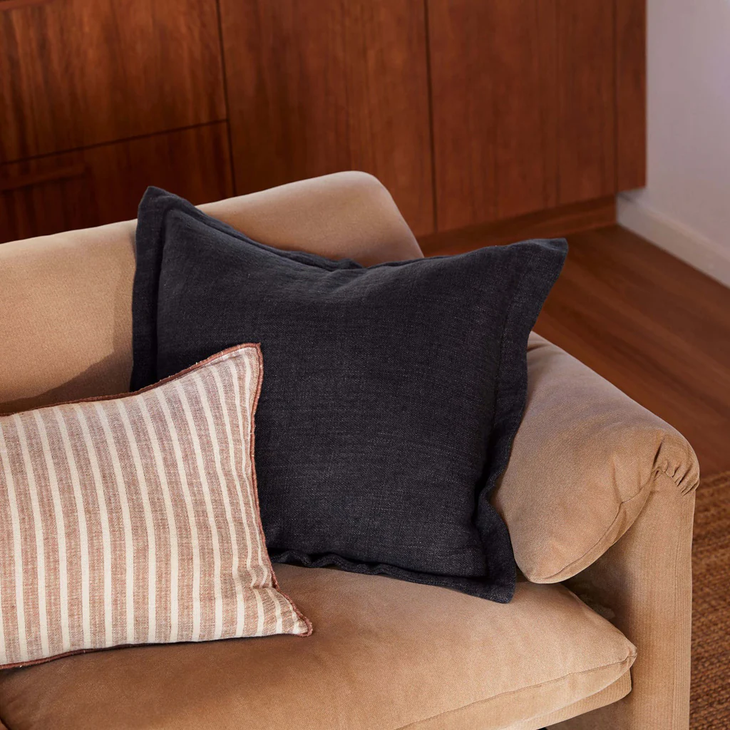 L&M Home Burton Square Linen Cushion Liquorice - Image 2