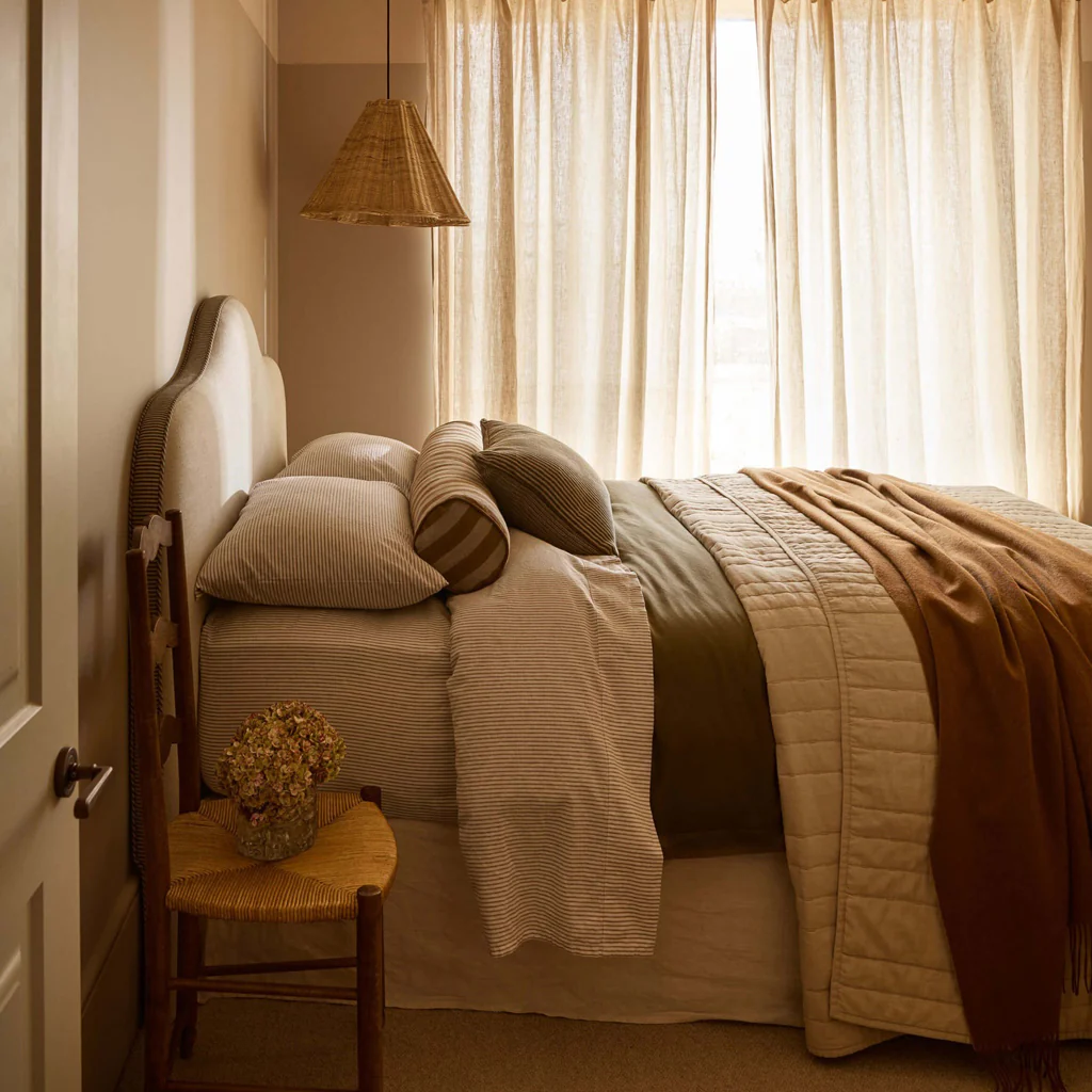 L&M Home Celeste Khaki Stripe Linen & Cotton Sheet Set - Image 6