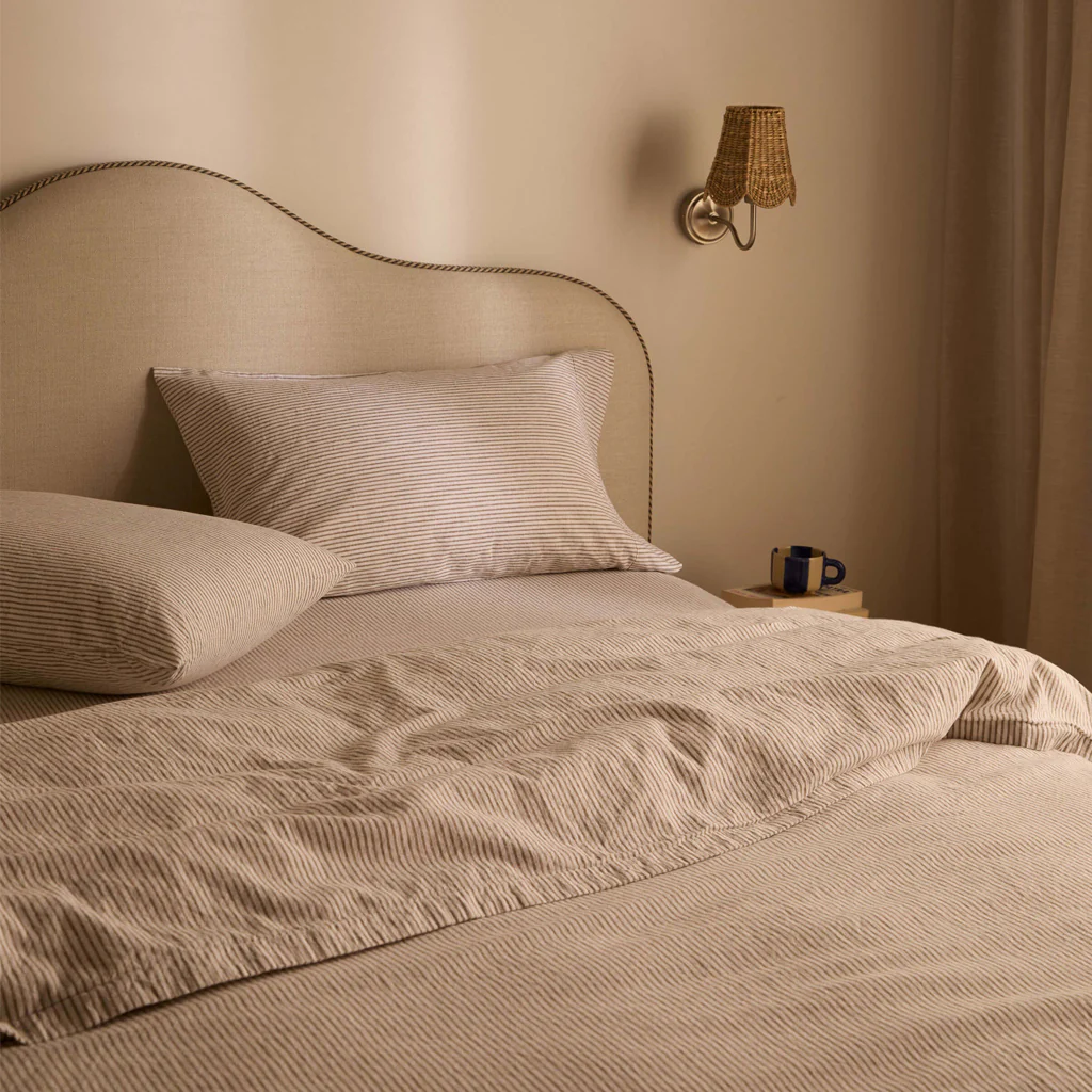 L&M Home Celete Khaki Stripe Linen & Cotton Duvet Cover Set - Image 2