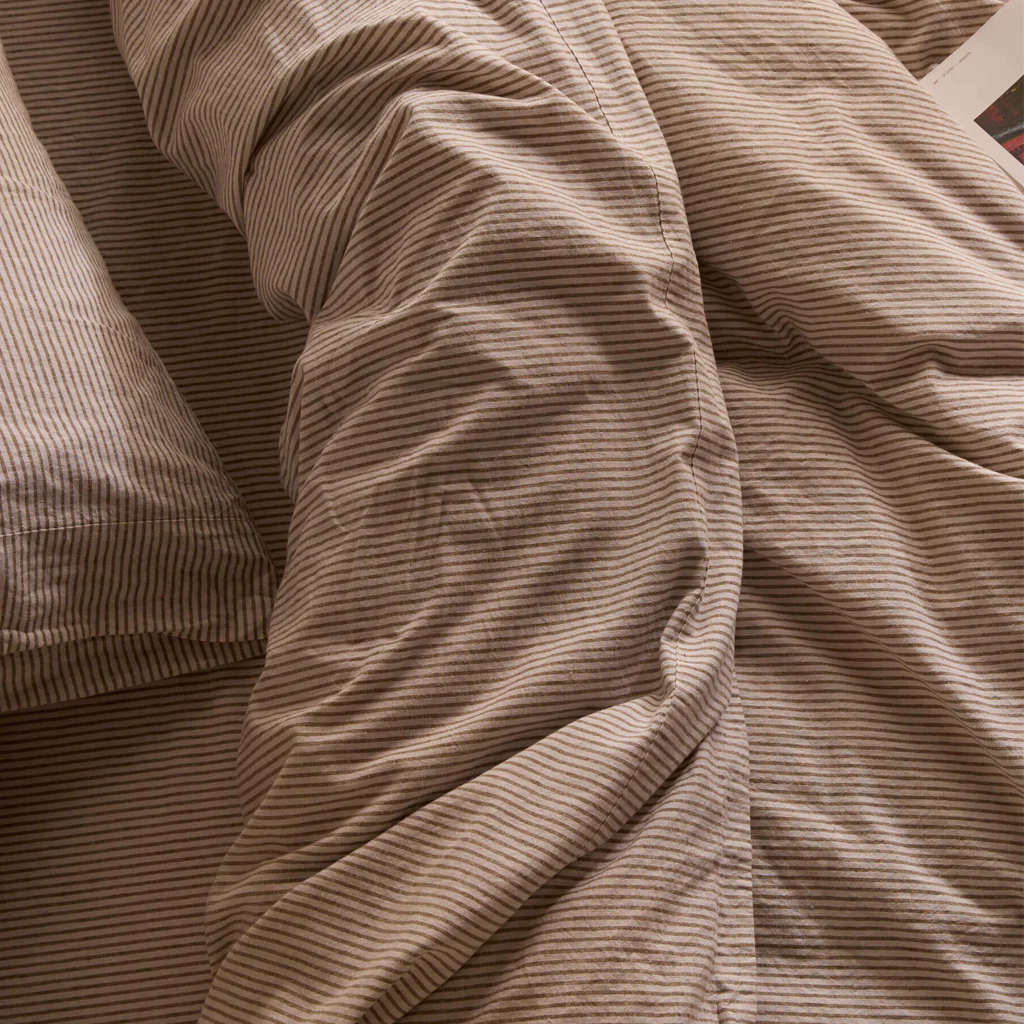 L&M Home Celete Khaki Stripe Linen & Cotton Duvet Cover Set - Image 3