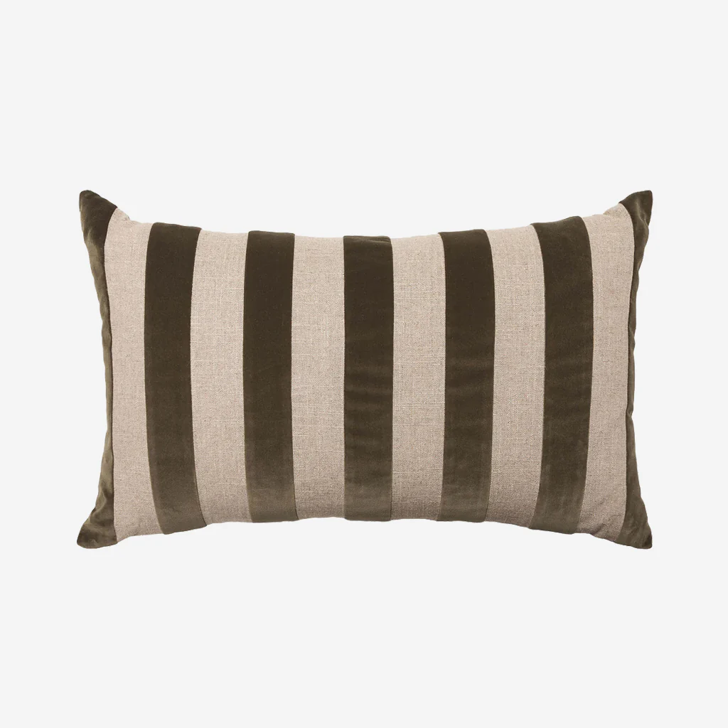 L&M Home Etro Stripe Velvet Cushion Olive Green - Image 3