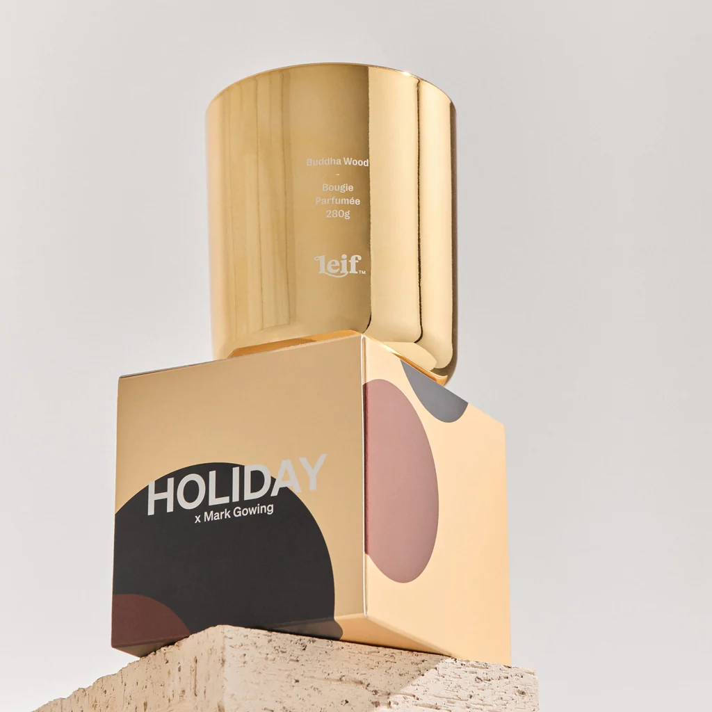 Leif Limited Edition Holiday Buddha Wood Gold Candle - Image 3