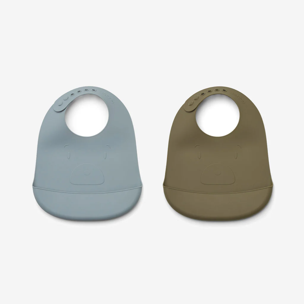 Liewood Tilda Silicone Bibs Mr Bear Khaki Blue - Image 2