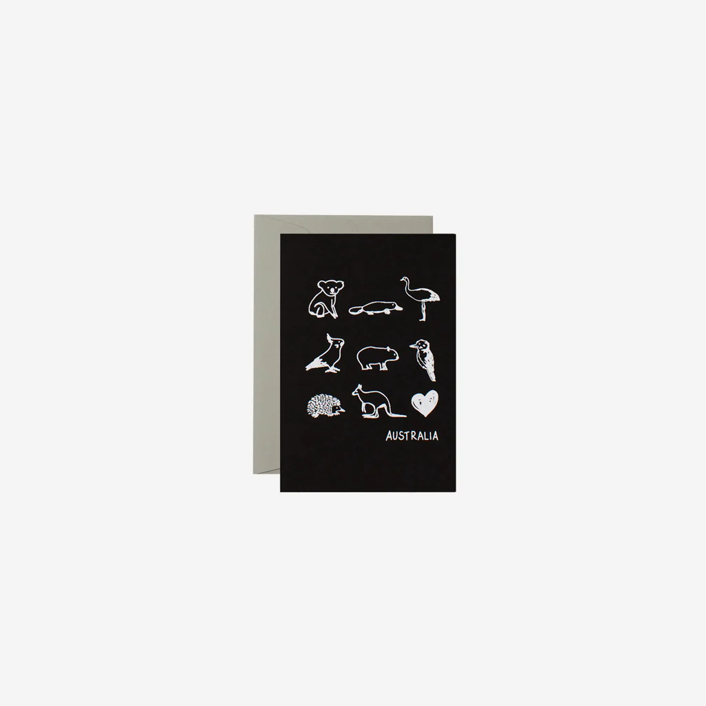 Me & Amber Card Australian Animals White on Black
