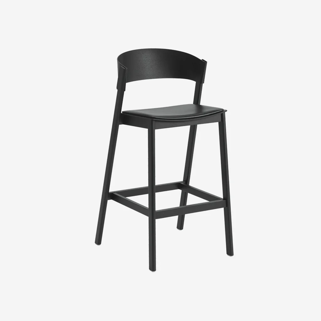 Muuto Cover Bar Stool Black Leather Black