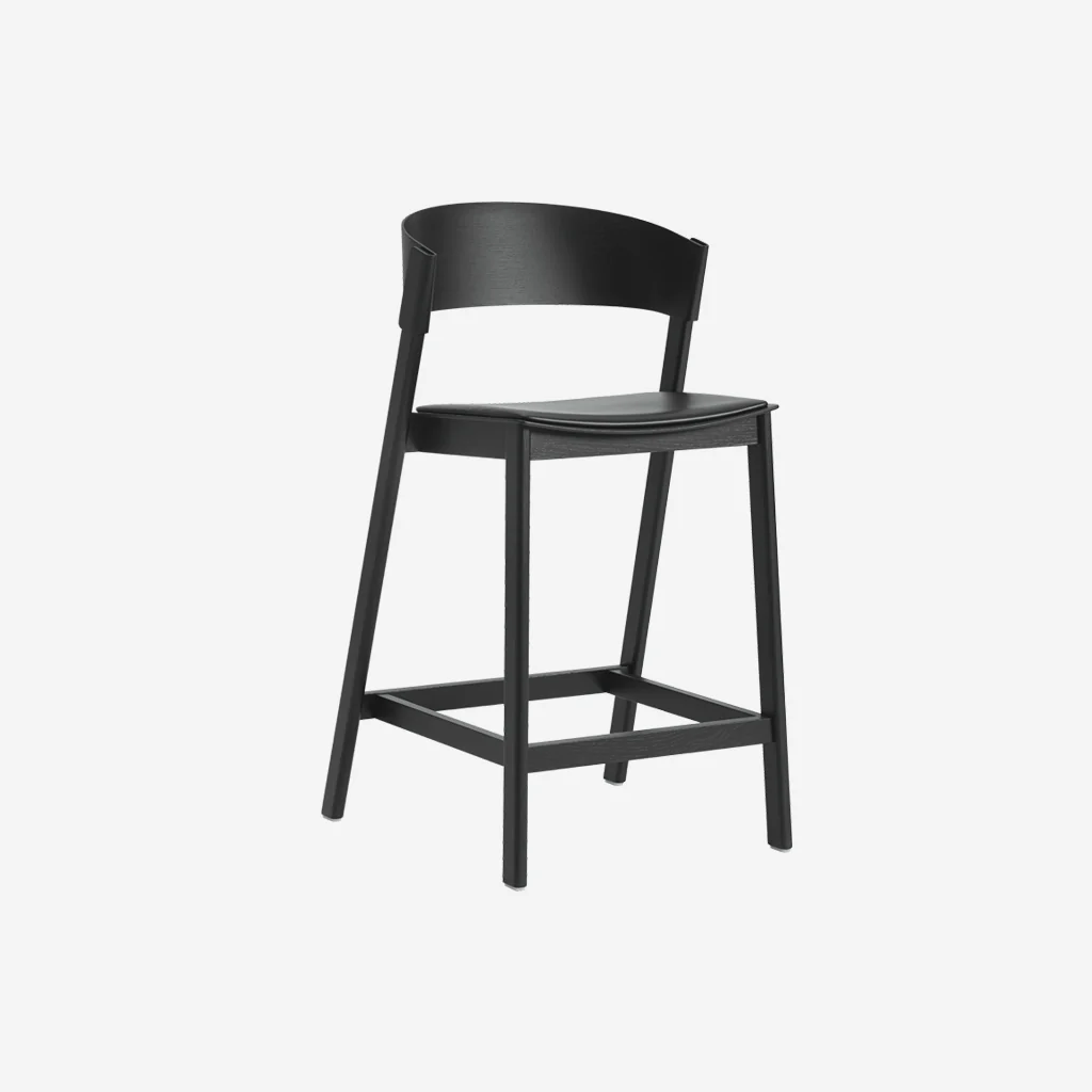 Muuto Cover Counter Stool Black Leather Black