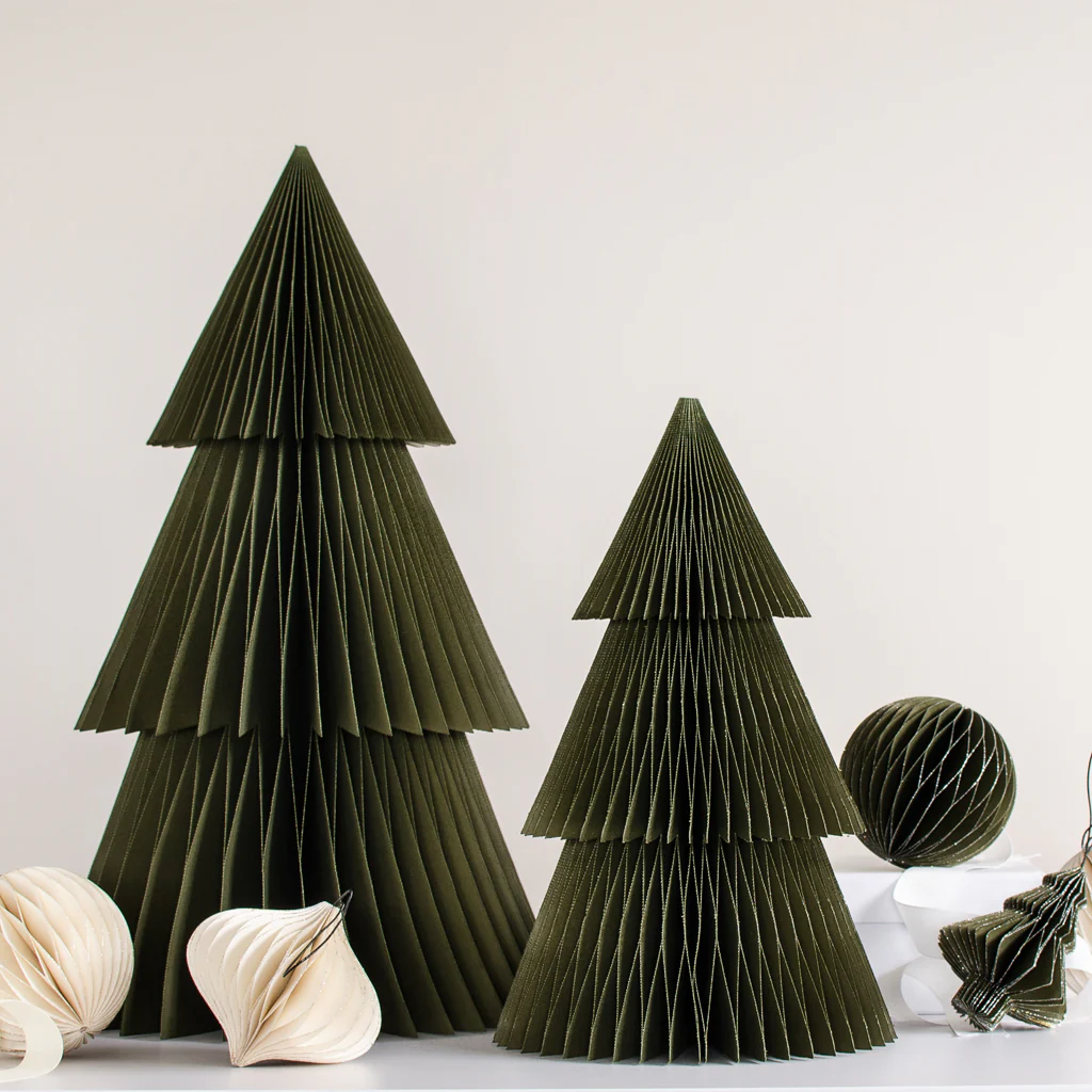 Nordic Rooms Paper Standing Deluxe Christmas Tree Olive Green Glitter Edge 31cm - Image 2