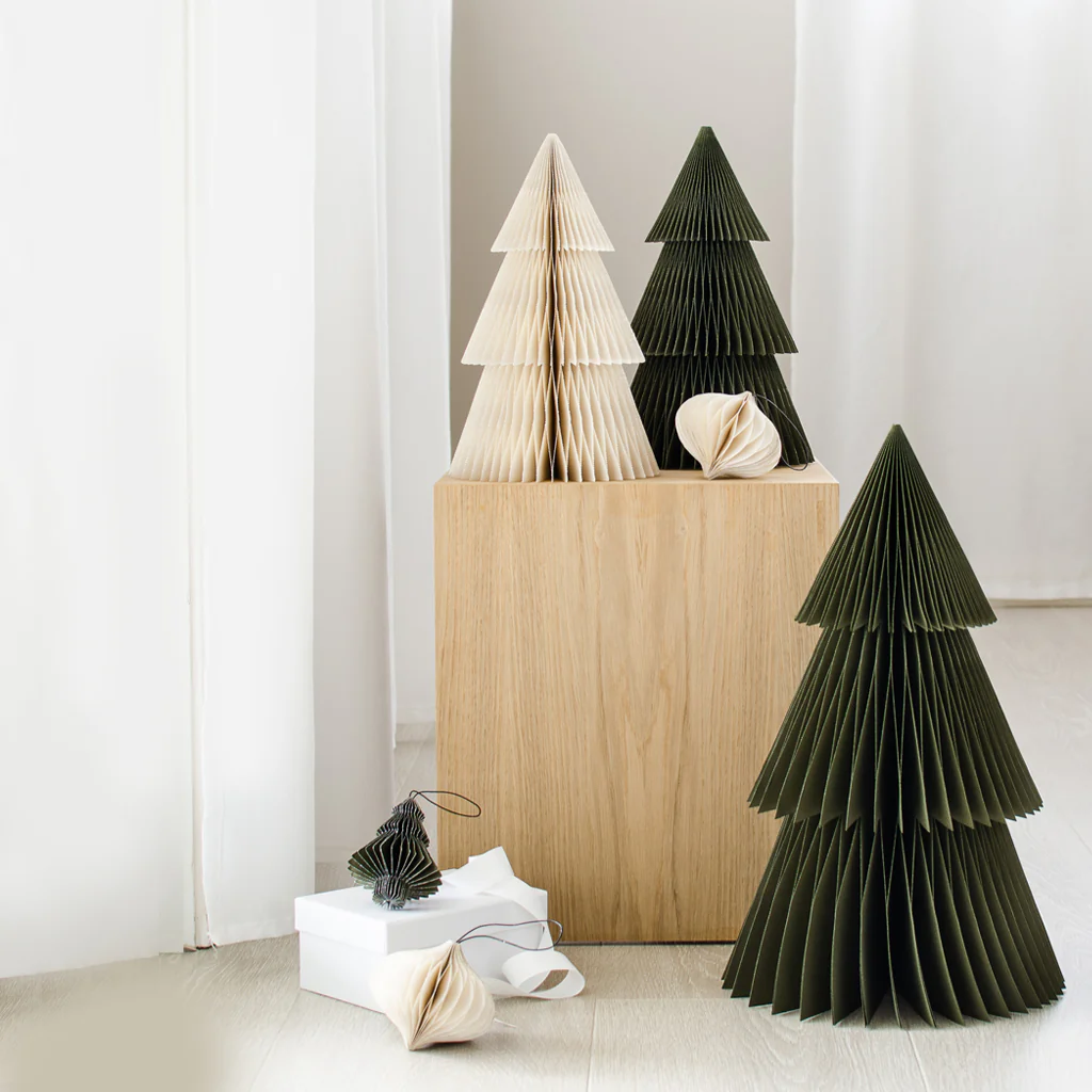 Nordic Rooms Paper Standing Deluxe Christmas Tree Olive Green Glitter Edge 45cm - Image 3