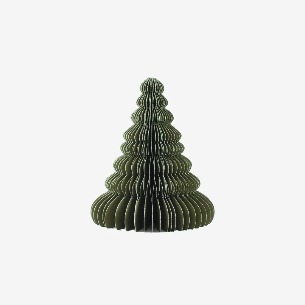 Nordic Rooms Standing Paper Christmas Tree Olive Green Glitter Edge 24cm