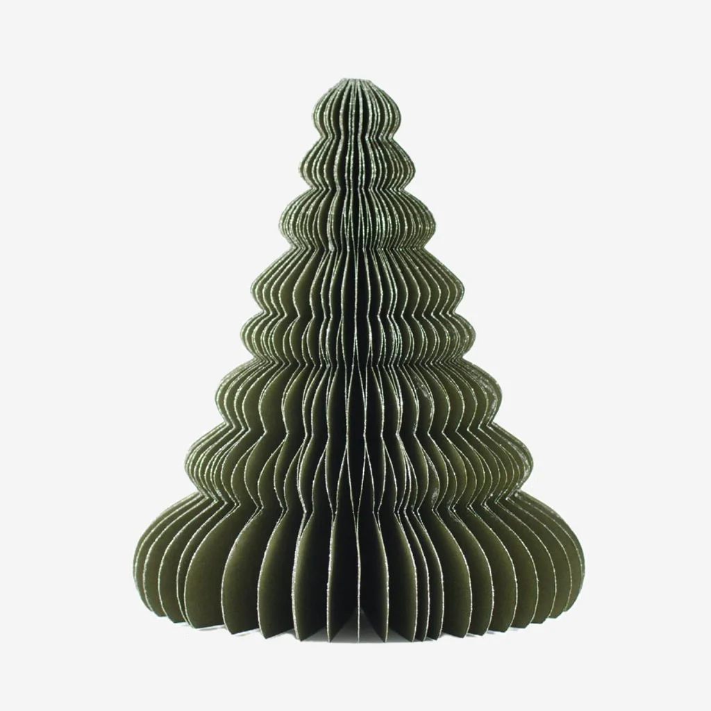 Nordic Rooms Standing Paper Christmas Tree Olive Green Glitter Edge 24cm - Image 2