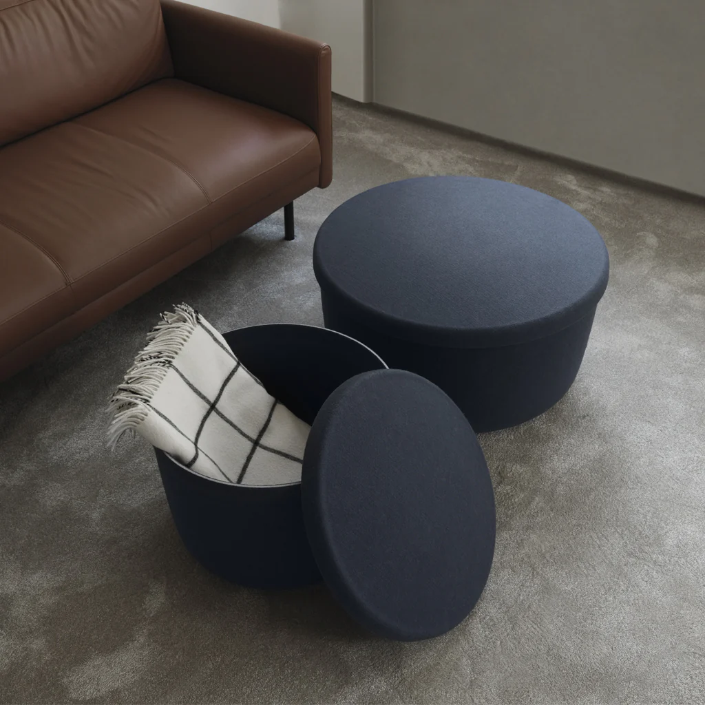 Normann Copenhagen Hide Storage Pouf Steel Blue Large - Image 4