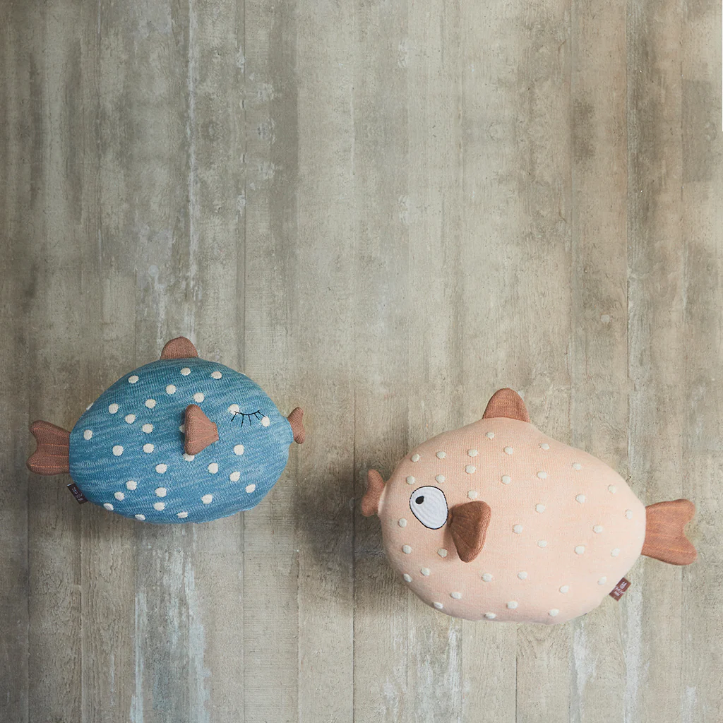 OYOY Living Little Finn Fish Cushion Blue - Image 3