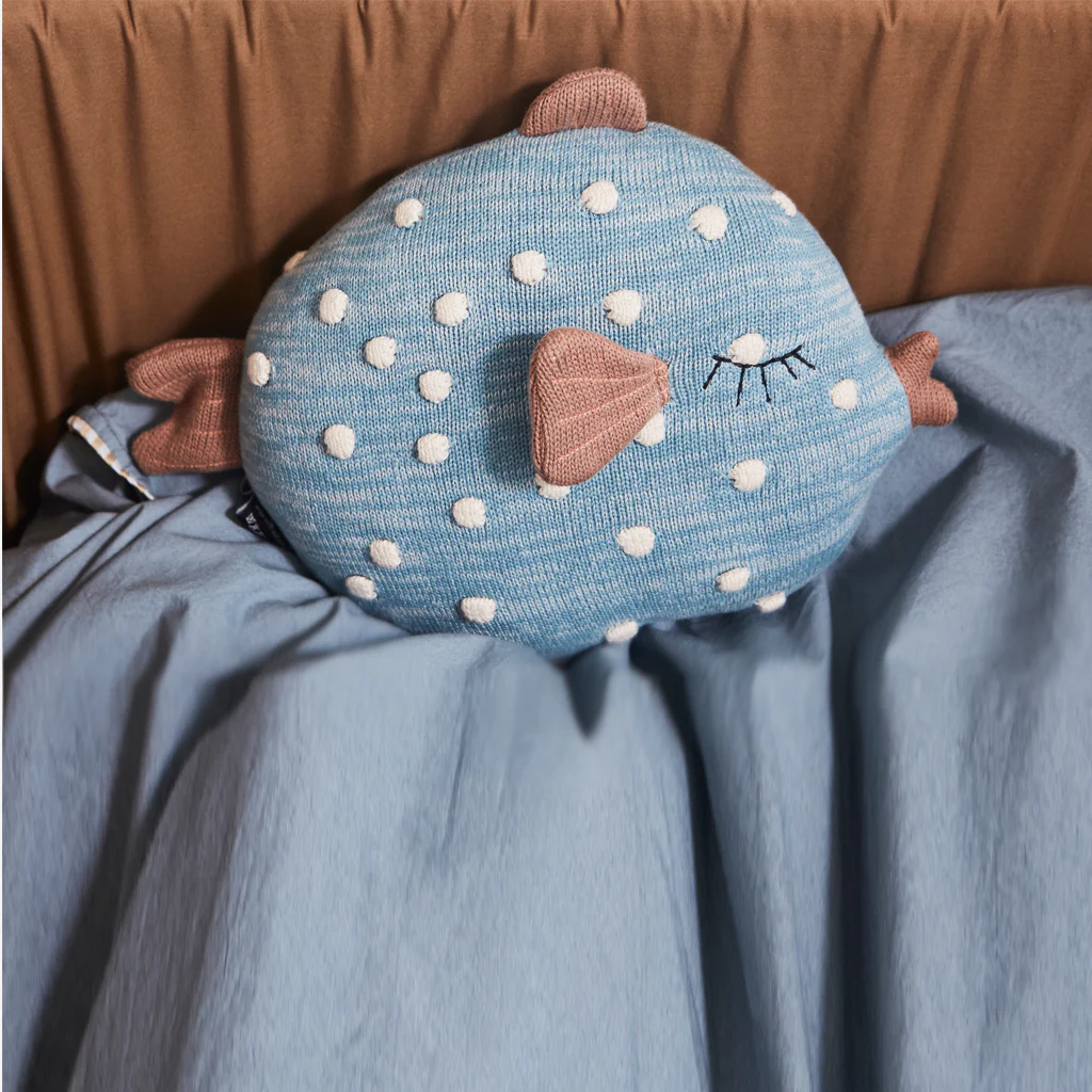 OYOY Living Little Finn Fish Cushion Blue - Image 4