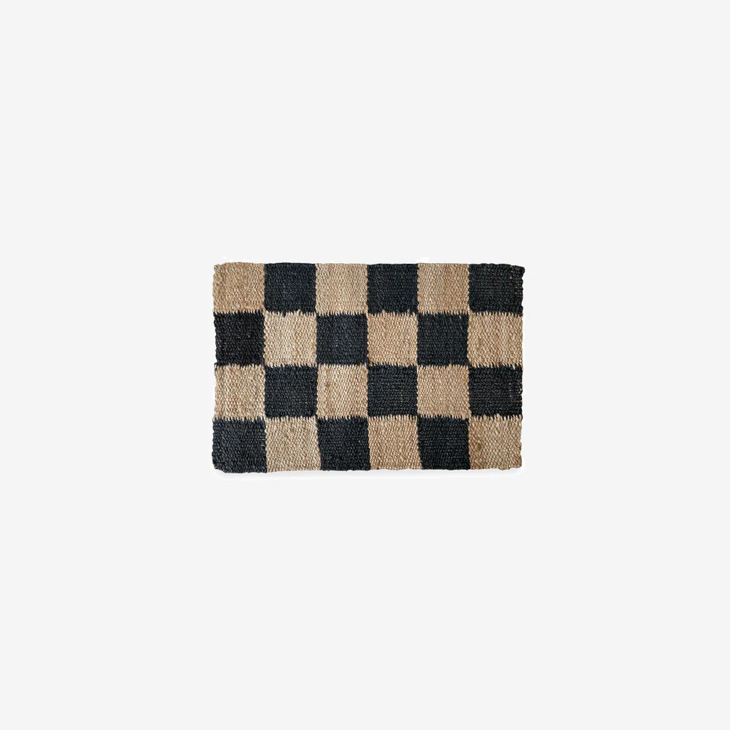 Potted Checker Jute Doormat Black