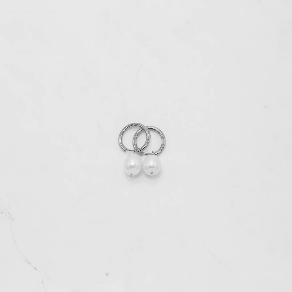 Sophie Earrings Pearl Hoop Huggies Silver