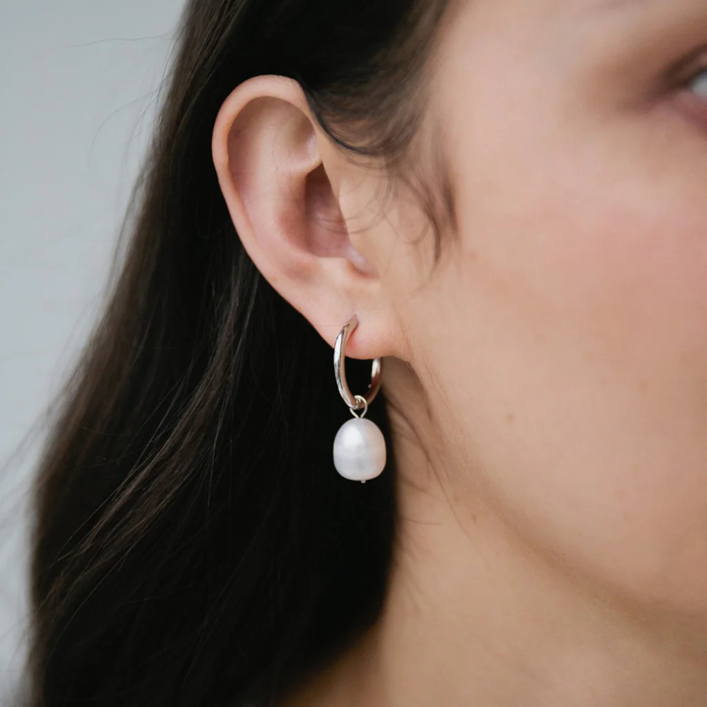 Sophie Earrings Pearl Hoop Huggies Silver - Image 3